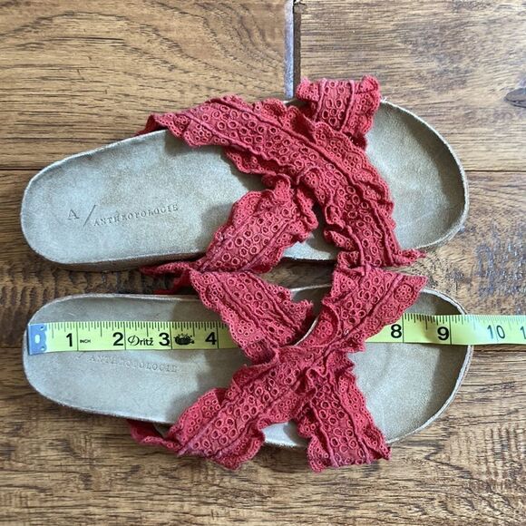 ANTHROPOLOGIE Bianca Ruffled Slide Sandals in Red - Picture 7 of 7